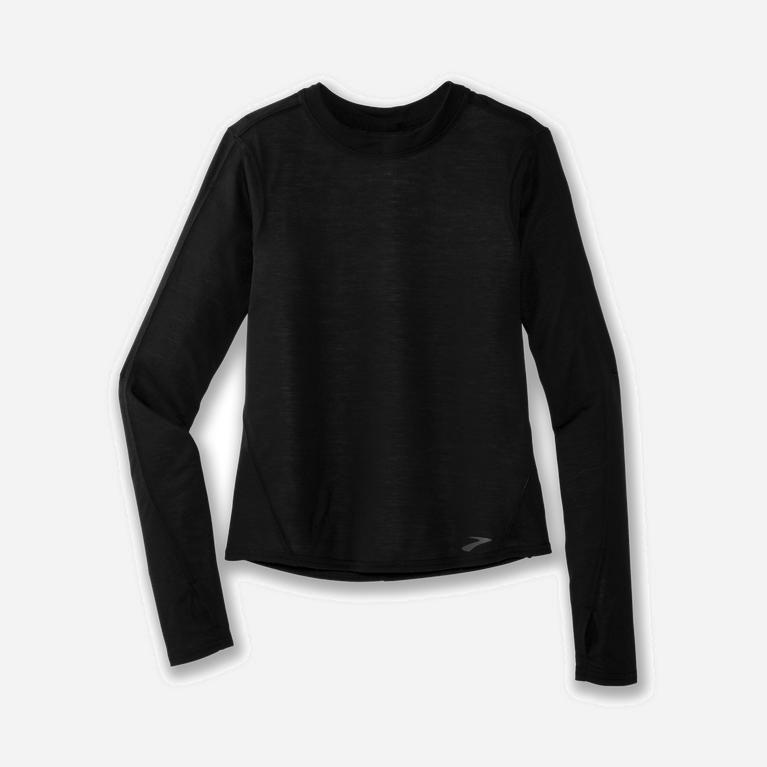 Brooks Distance Womens Long Sleeve Running Shirt - Heather Oatmeal/Black - Philippines (017936ZEO)